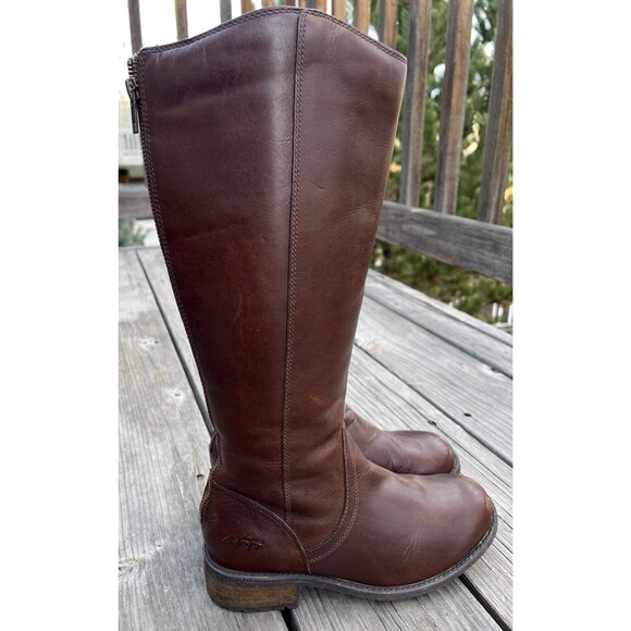 UGG Seldon Women's 6.5 Brown Leather Tall Riding Boots 1006038 - Picture 2 of 16